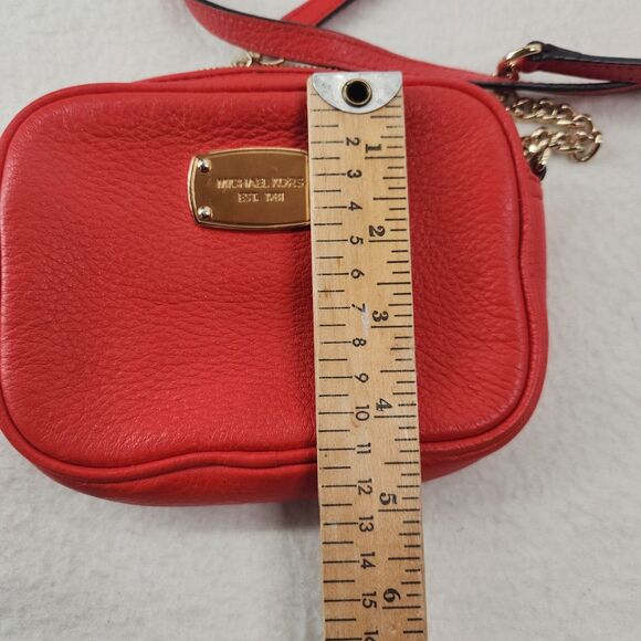 Michael Kors Hamilton Red Crossbody Bag Gold Chain Hardware Small Size Chic - Picture 4 of 9